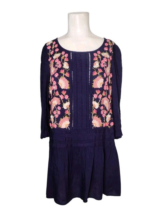 Floreat Anthropologie Embroidered Peasant Top 6 Boho Floral Lagenlook Pleats - Picture 1 of 10